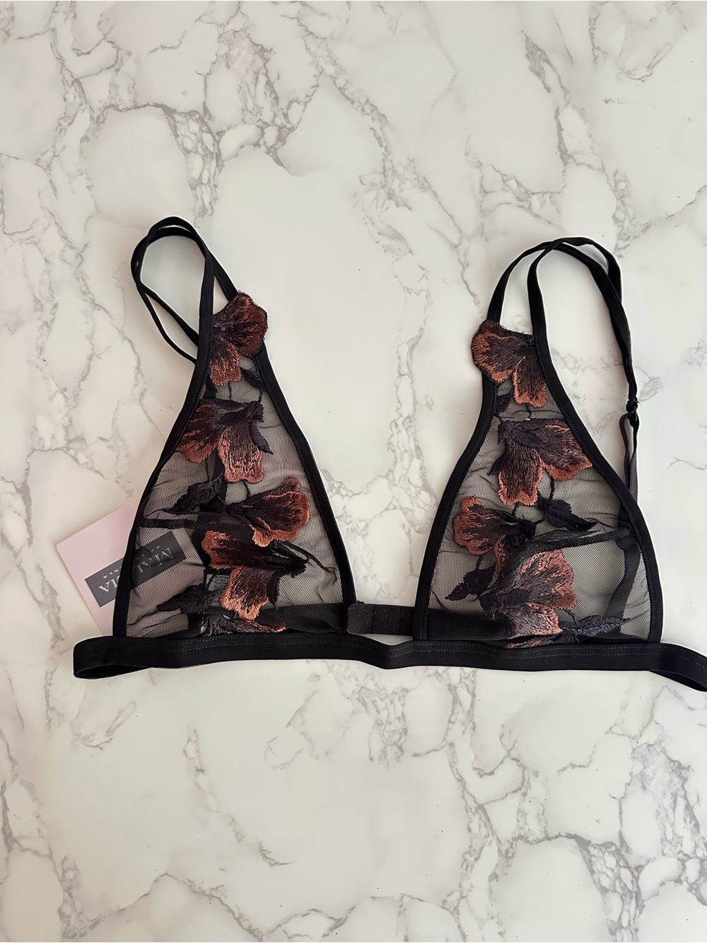 NWT🤎La Perla Sheer Floral Embroidered Bralette - Black & Copper